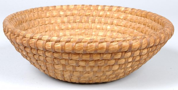 Rye Straw Round Coiled basket with flared sides, 4: Rye Straw Round Coiled basket with flared sides, 4"h. x 12-1/2"dia., (good).