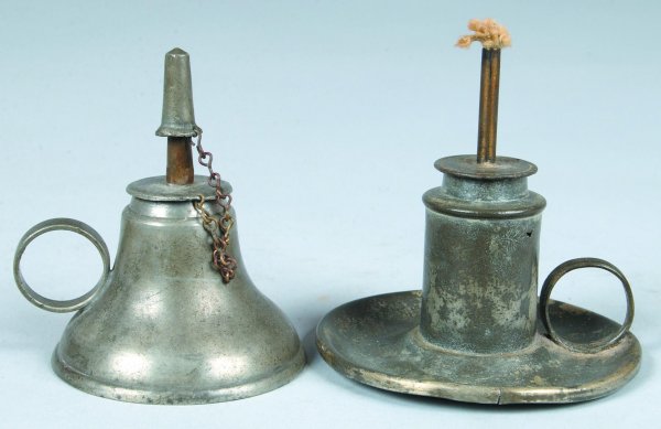 Two Pewter Sparkling Oil Lamps, signed William McQu