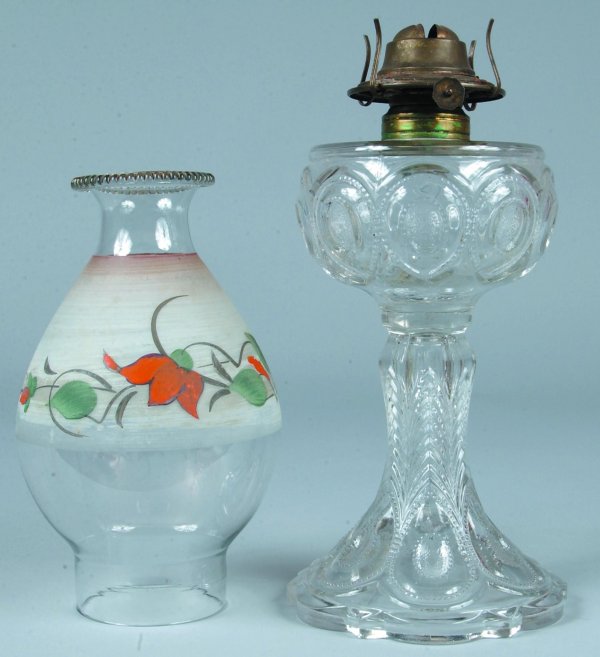 "Peacock Feather" Colorless Glass Pedestal Oil Lamp