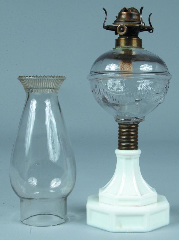 "Swag or Drape" Colorless Glass Oil Lamp with brass