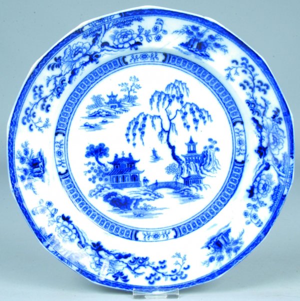Flow Blue China Hindustan pattern 9 ¾" Paneled Pla: Flow Blue China Hindustan pattern 9 ¾" Paneled Plate by Maddock. Good.