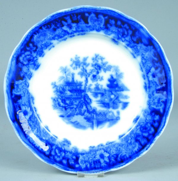 Flow Blue China Shanghai pattern 9 ¾" Plate marked: Flow Blue China Shanghai pattern 9 ¾" Plate marked England with W in diamond. Good.