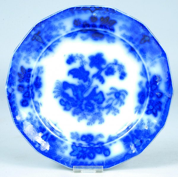 Flow Blue China Shell pattern 8 ½" Paneled Plate b: Flow Blue China Shell pattern 8 ½" Paneled Plate by E. Challinor. Good.