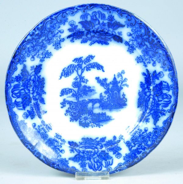 Flow Blue China Chusan pattern 8" Plate attributed: Flow Blue China Chusan pattern 8" Plate attributed to P. Holdcroft & Co. Good.