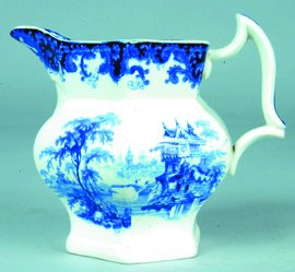 Flow Blue China Columbia pattern 7" Paneled Milk P: Flow Blue China Columbia pattern 7" Paneled Milk Pitcher by Clementson & Young. 1" vertical hairline on rim.