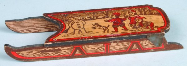 Wooden Sled Form Candy Container with hinged lid t