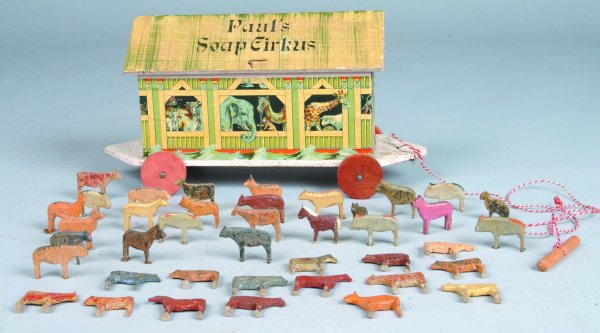 German Noah's Ark Pull Toy, painted and paper lith