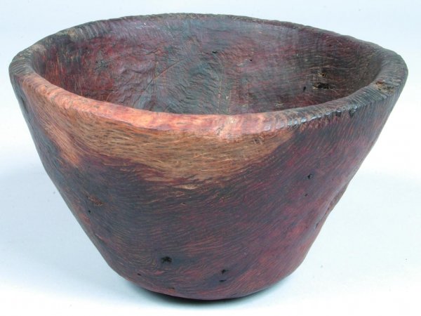 Primitive Burl Wood Bowl with Flared Side and carv