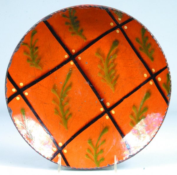 Greg Shooner 2003 Redware Sgraffito Bird Decorated: Greg Shooner 2003 Redware Sgraffito Bird Decorated Bowl having polychrome slip design, 8 ¼"dia. (good condition).