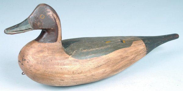 17 Unsigned Pintail Drake Decoy with realistic pain: 17 Unsigned Pintail Drake Decoy with realistic paint and lead weighted base, 8"h.x20 ½"l. (good condition).