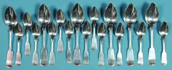 Garrett & Son Coin Silver Flatware monogram with C: Garrett & Son Coin Silver Flatware monogram with CL, six tablespoons and twelve teaspoons, (good condition).