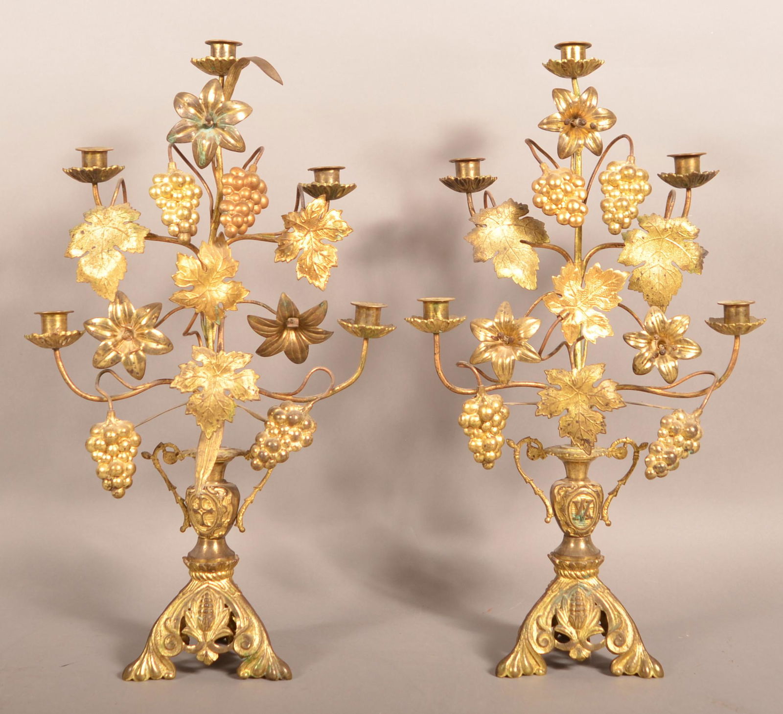 Pair of Victorian Brass 5-Socket Candelabras (1 of 2)