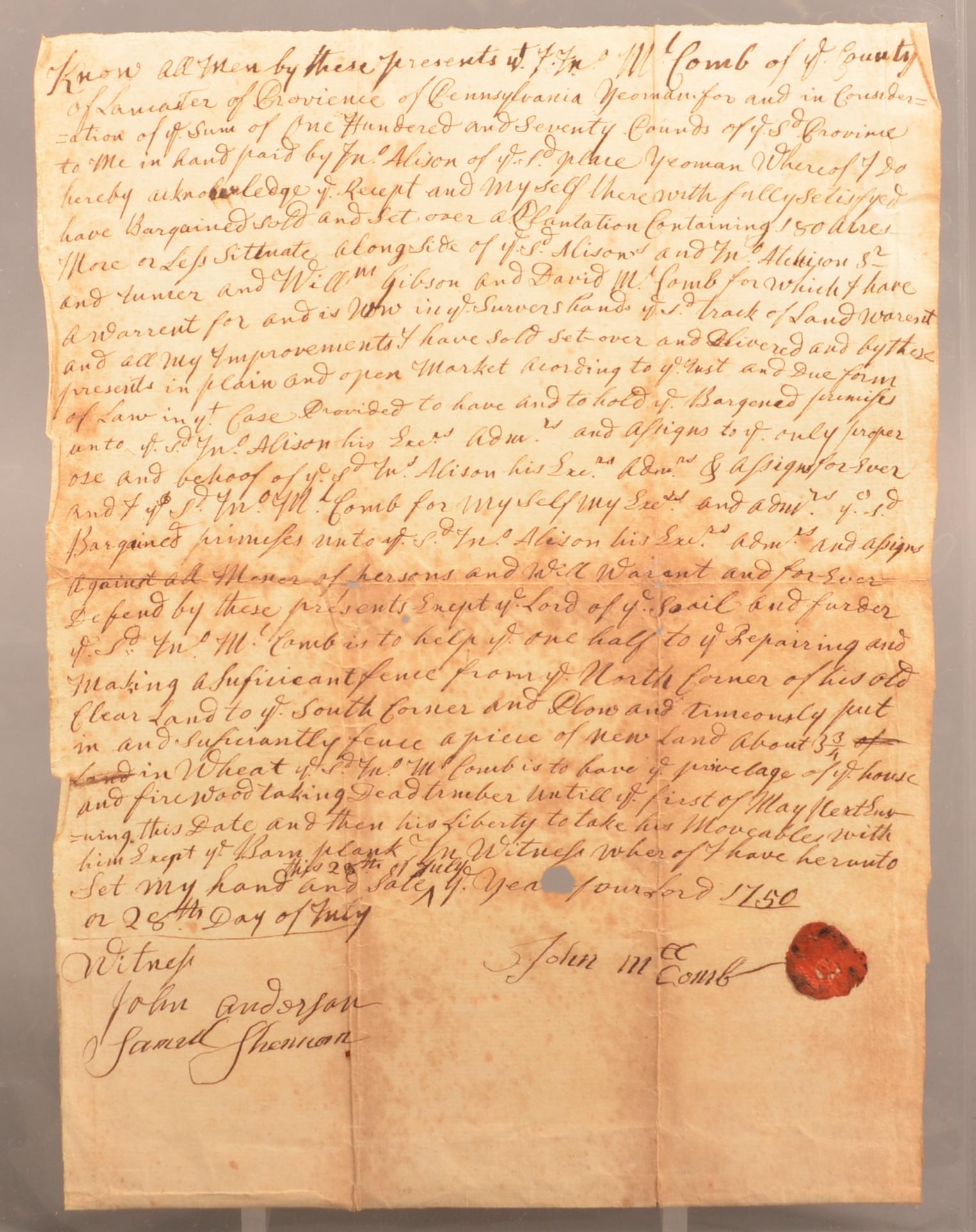 Lancaster, PA 1750 Promissory Note (1 of 4)
