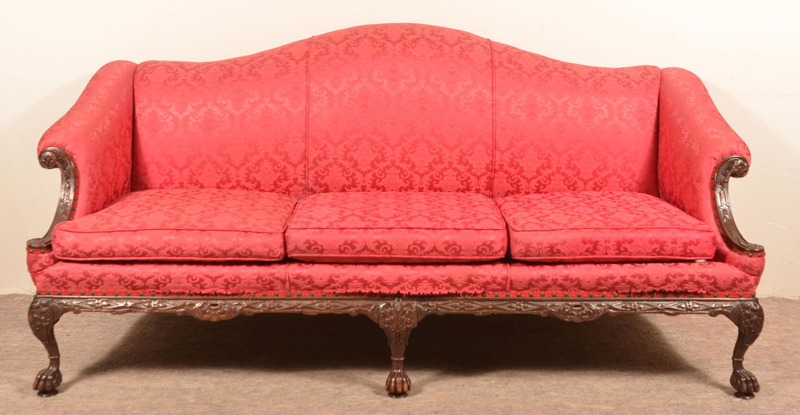Chippendale Style Carved Mahogany Camelback Sofa (1 of 5)