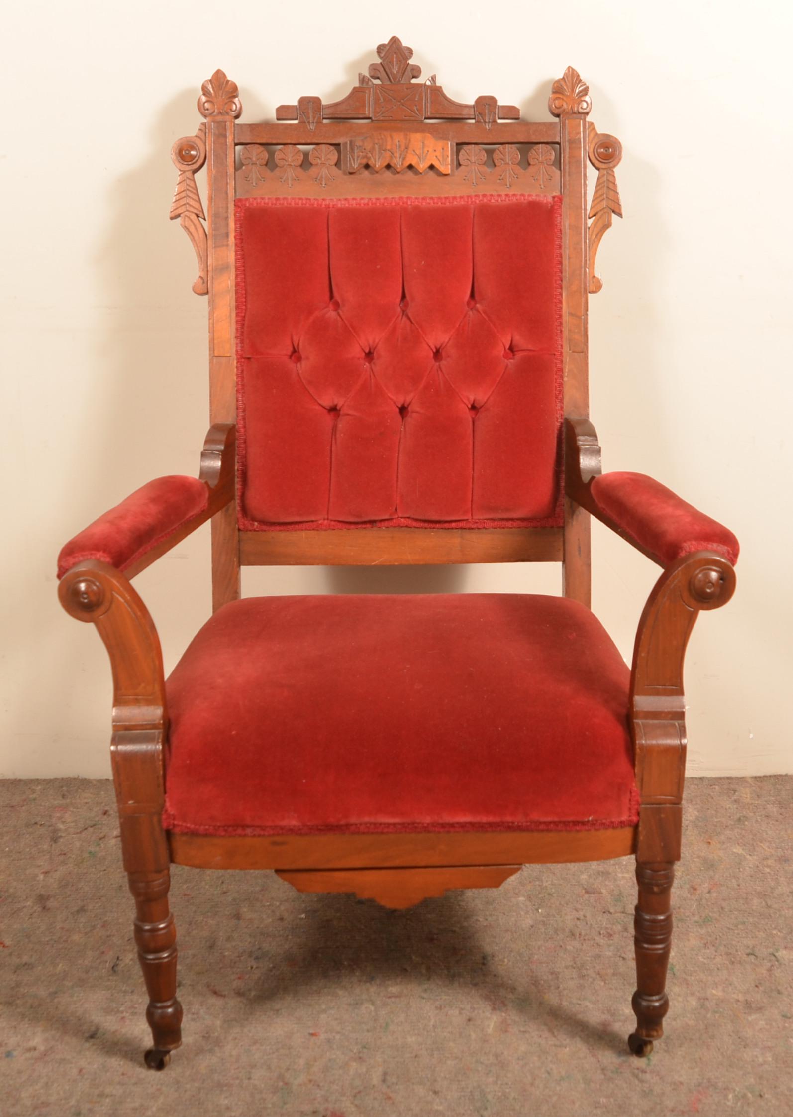 Eastlake Victorian Walnut Carved Arm Chair (1 of 4)