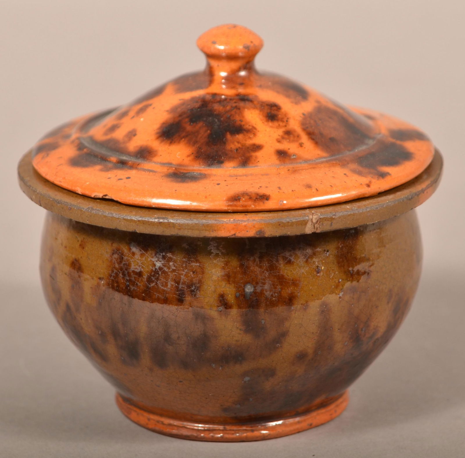 PA Mottle Glazed Redware Covered Sugar Bowl. (1 of 4)