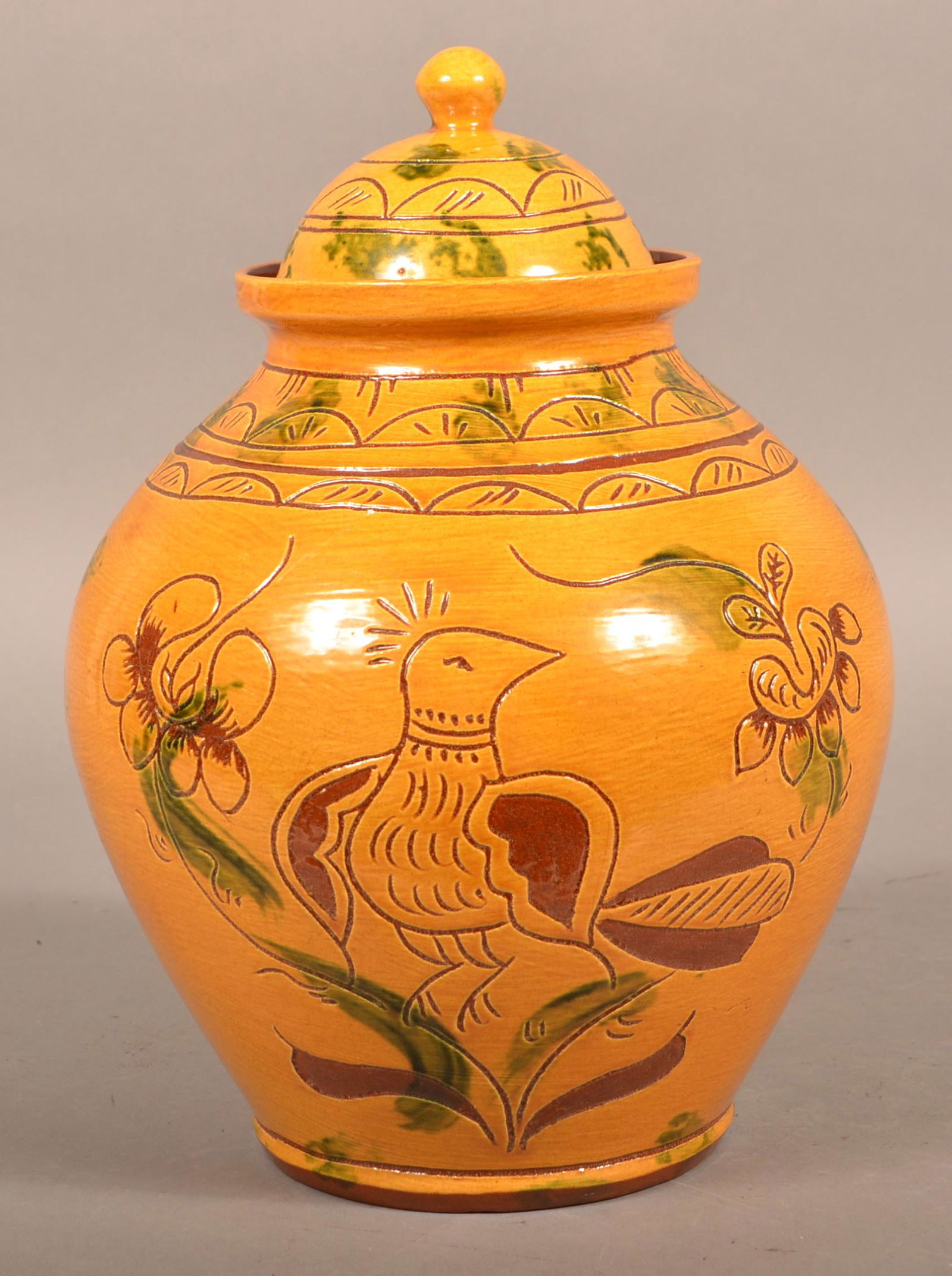 Breininger Pottery Sgrafitto Decorated Cookie Jar. (1 of 4)