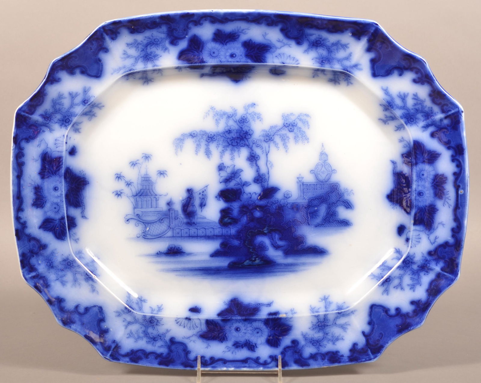 Flow Blue China "Scinde" Shaped Edge Platter. (1 of 2)