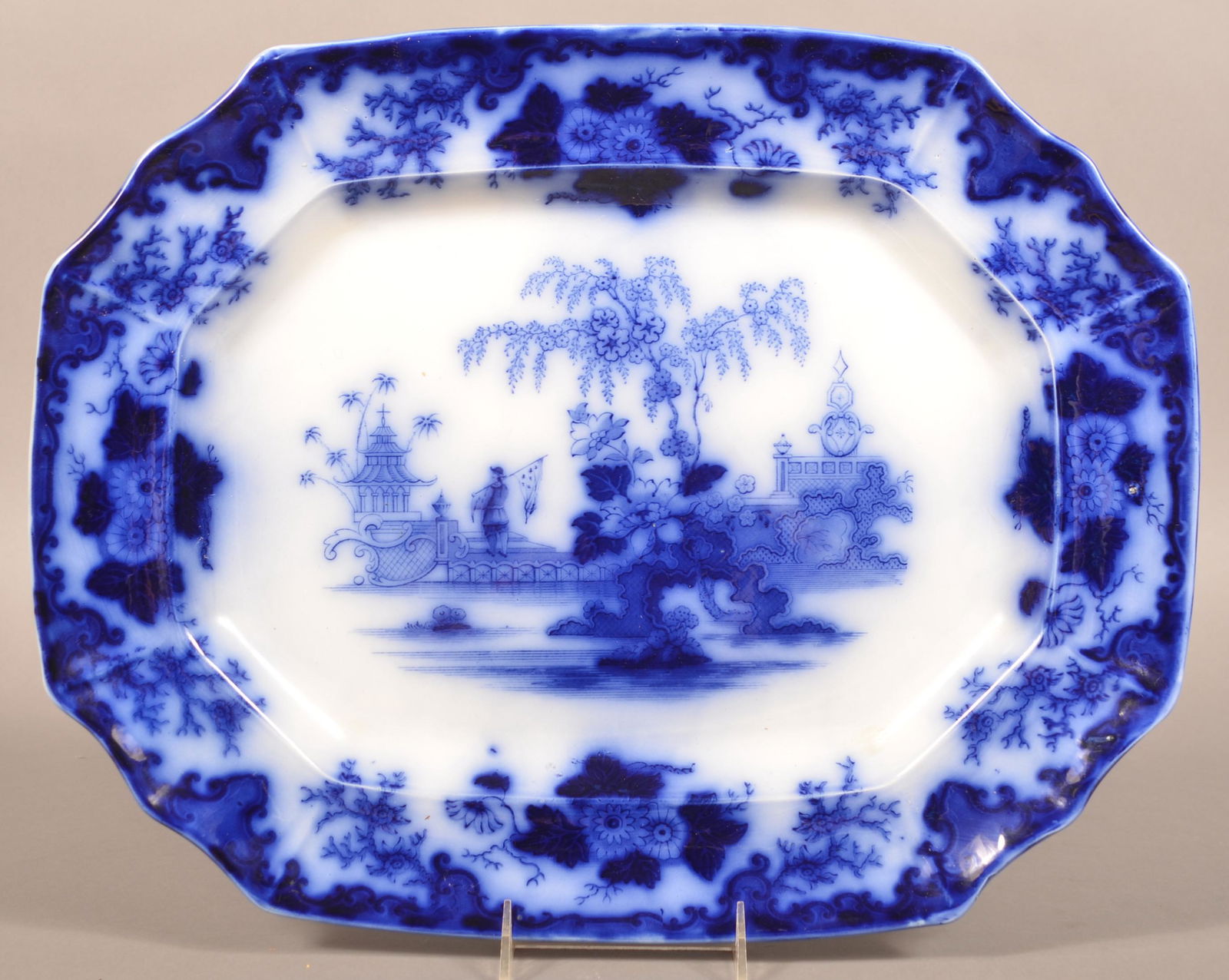Flow Blue China "Scinde" Shaped Edge Platter. (1 of 2)