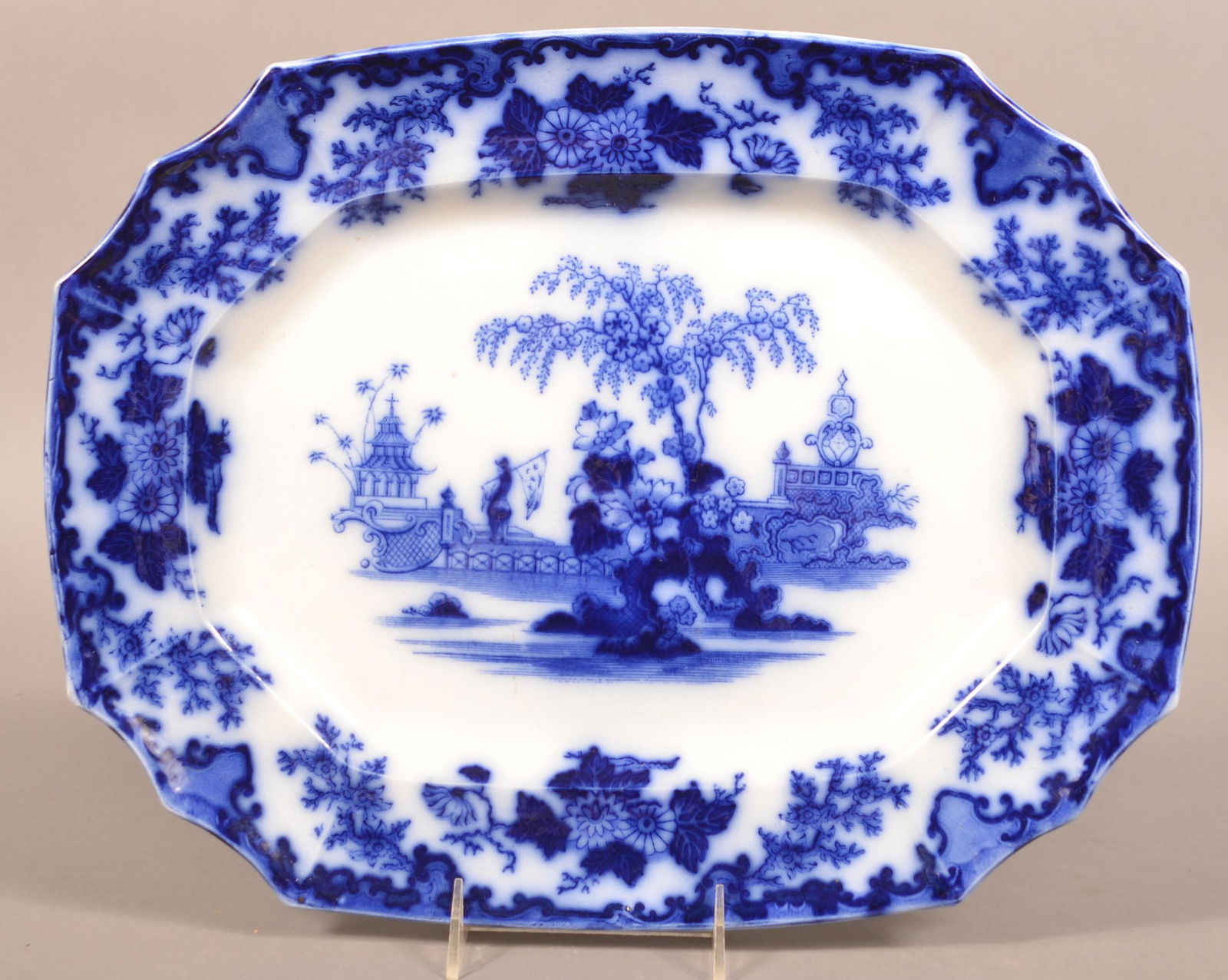 Flow Blue China "Scinde" Shaped Edge Platter. (1 of 2)