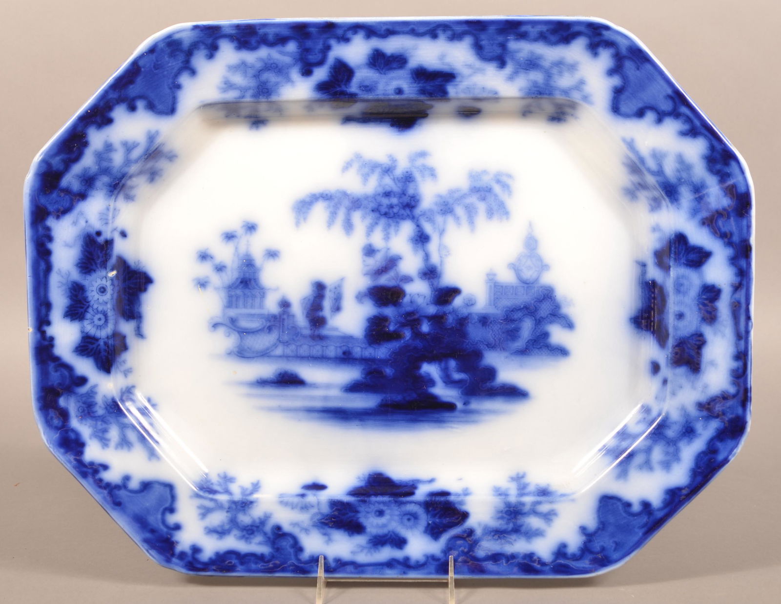 Flow Blue China "Scinde" Paneled Edge Platter. (1 of 3)