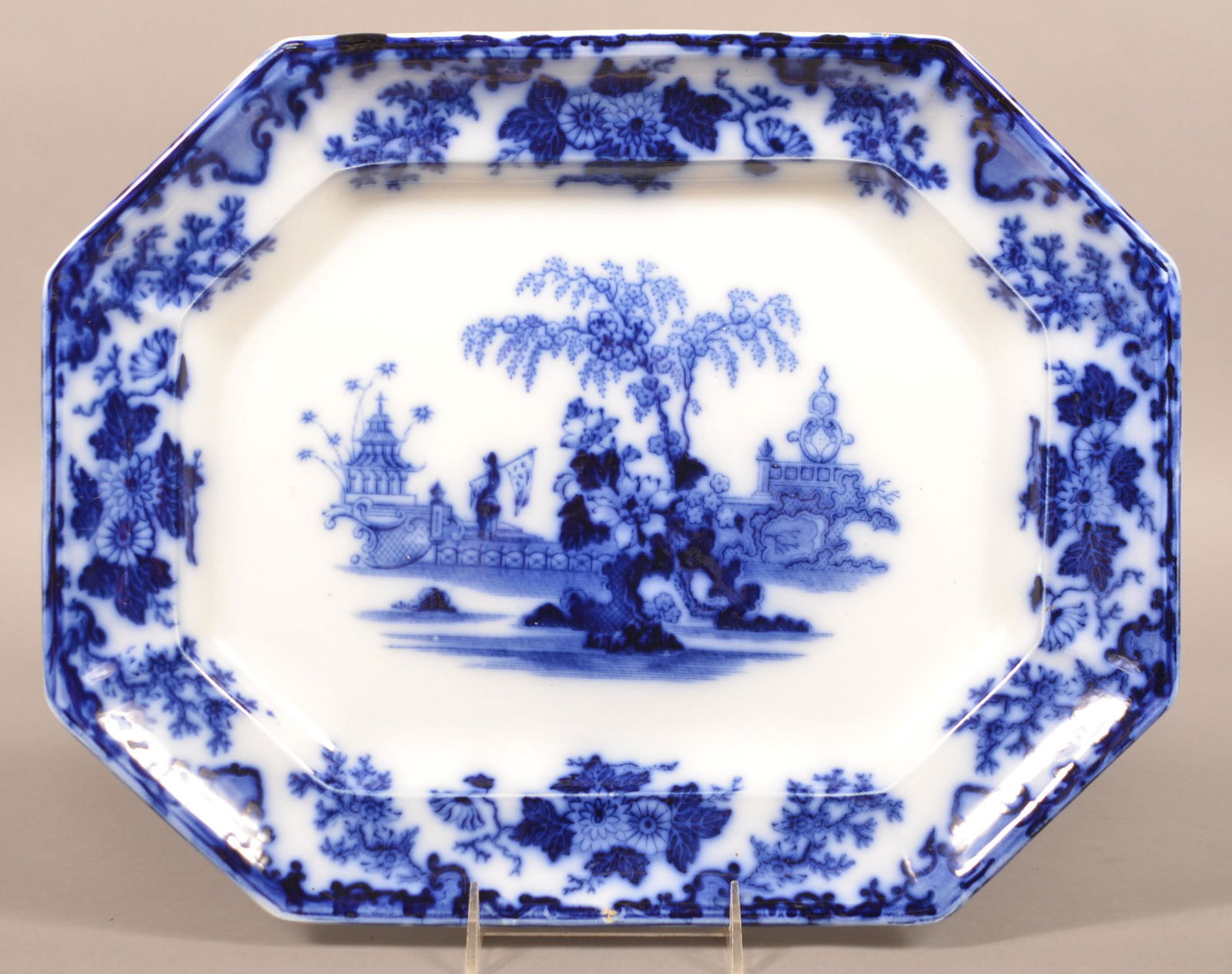 Flow Blue China "Scinde" Paneled Edge Platter. (1 of 2)