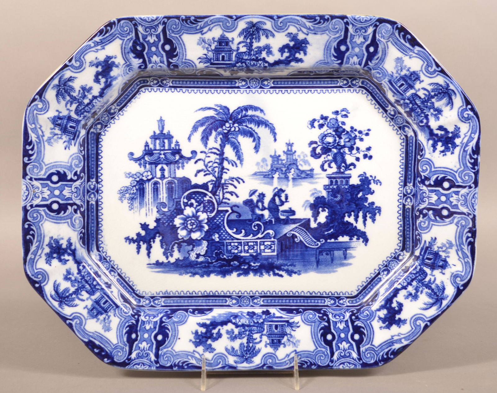 Flow Blue China "Kyber" Paneled Edge Platter. (1 of 3)