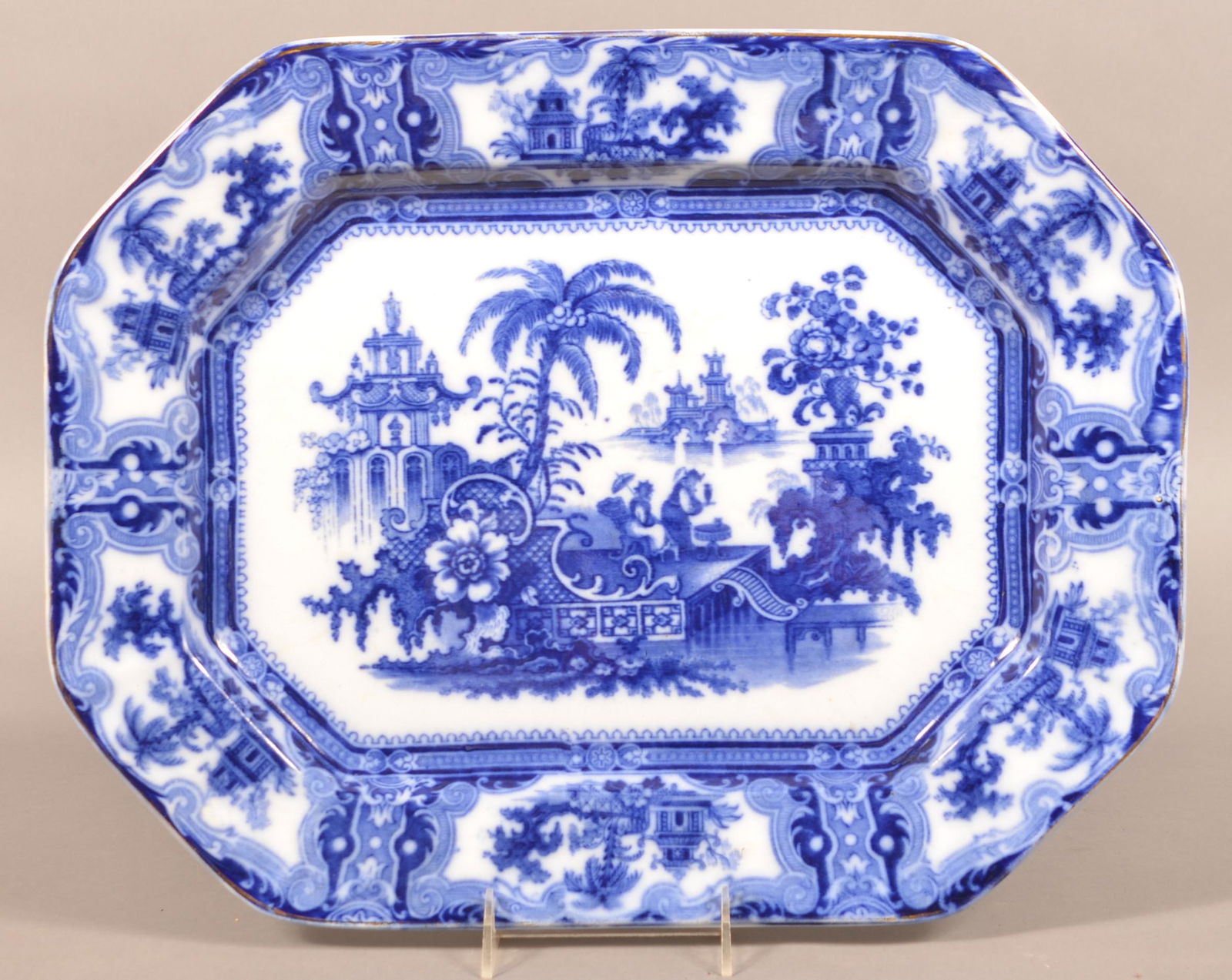 Flow Blue China "Kyber" Paneled Edge Platter. (1 of 3)