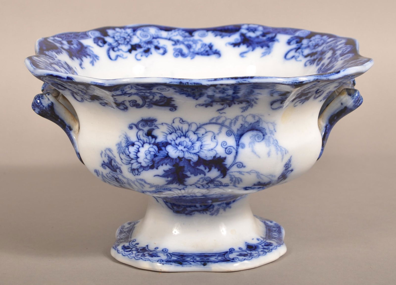 Flow Blue China "Bentick" Fruit Compote. (1 of 5)