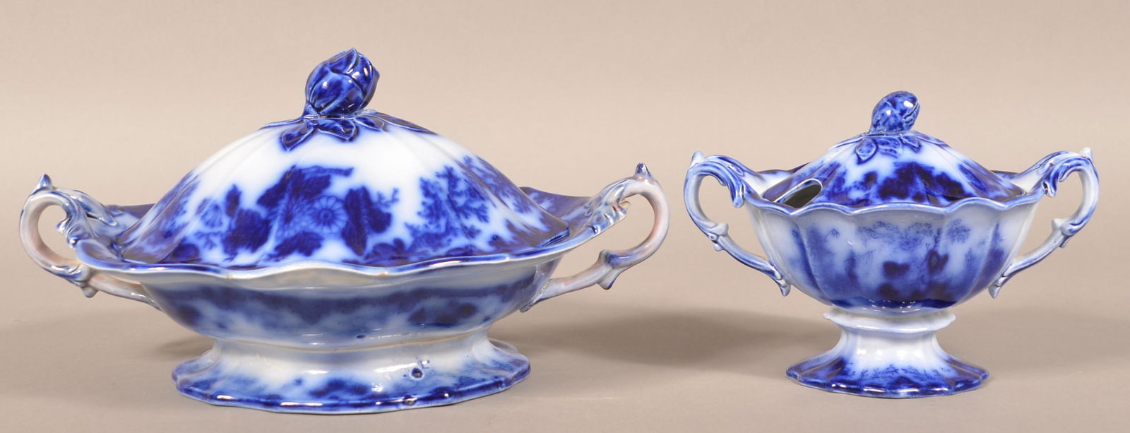 Flow Blue China "Scinde" Vegetable and Sauce Dishes. (1 of 6)