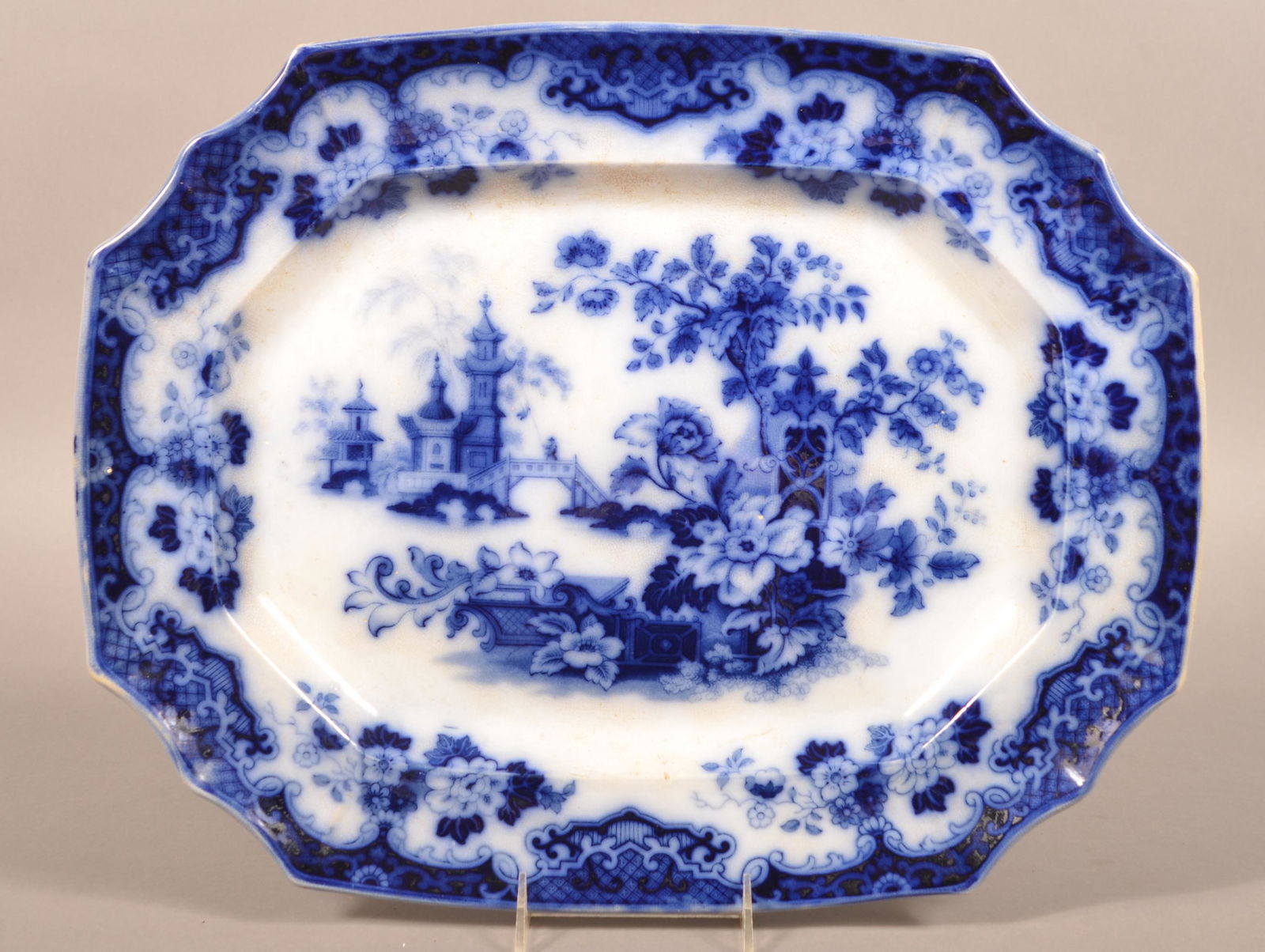 Flow Blue China "Sobraon" Shaped Edge Platter. (1 of 2)