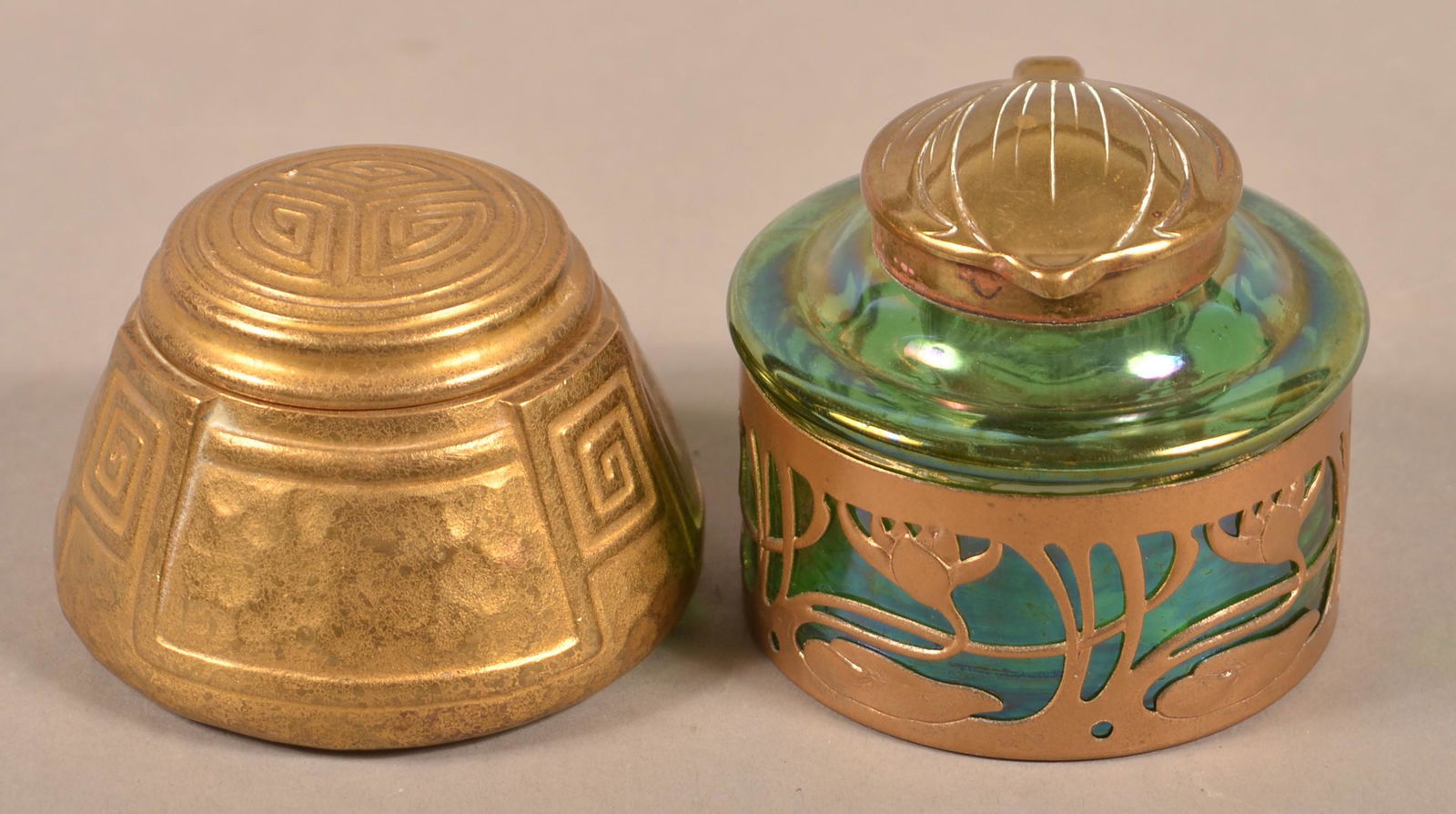Two Art Nouveau Bronze Inkwells. (1 of 8)