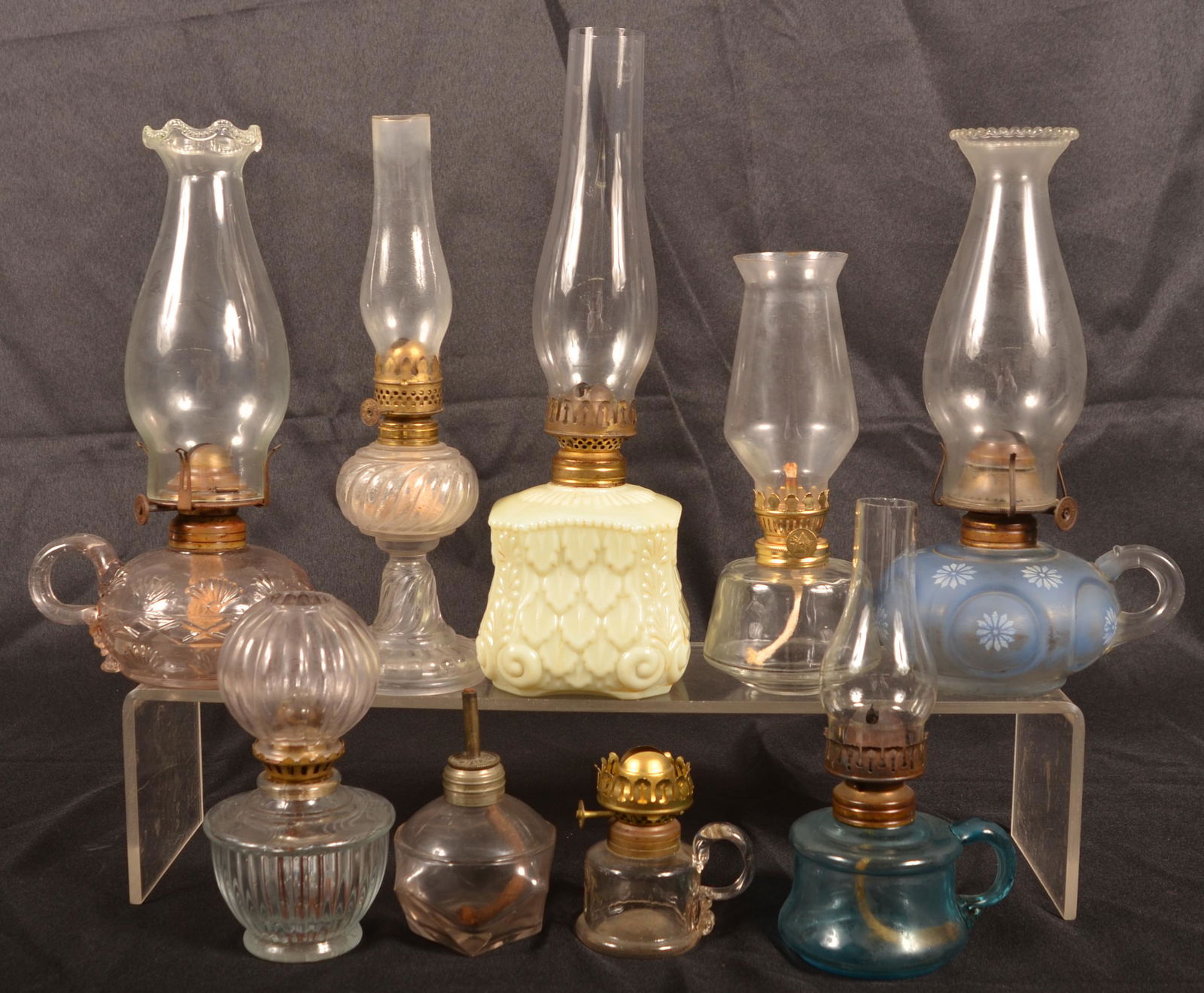 Nine Various Antique/Vintage Glass Fluid Lamps. (1 of 2)