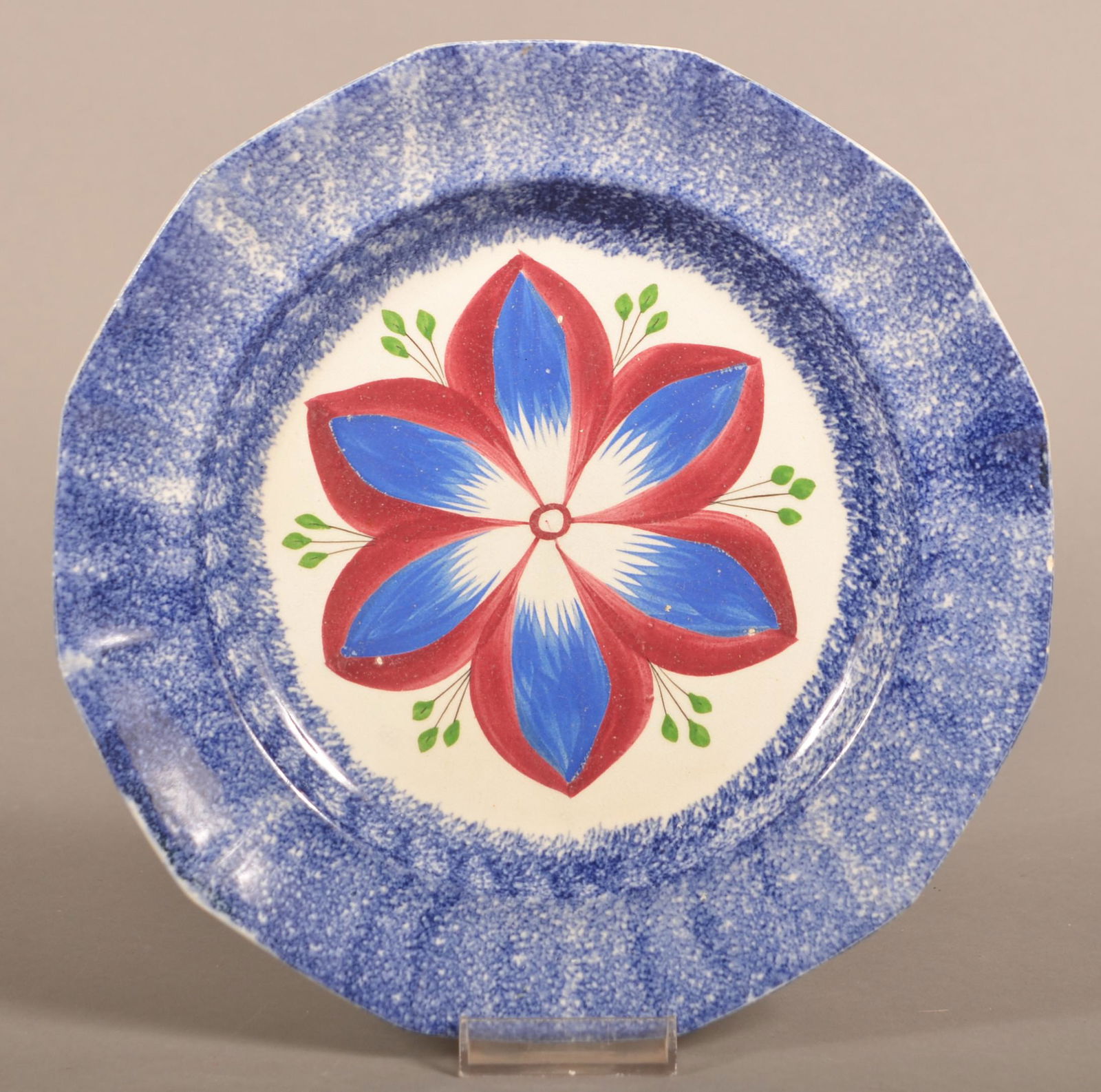 Blue Spatter China Dahlia Pattern Paneled Plate. (1 of 3)