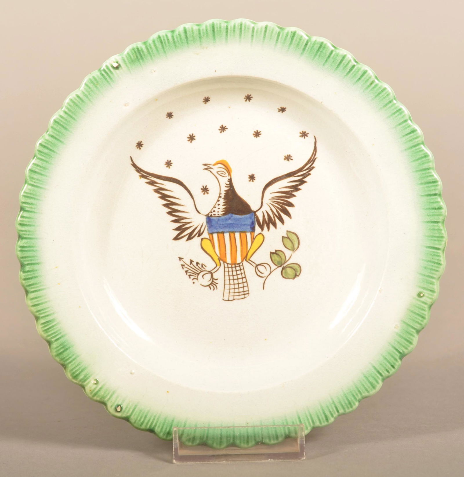 Leeds Soft Paste China Eagle Decorated Cup Plate. (1 of 3)