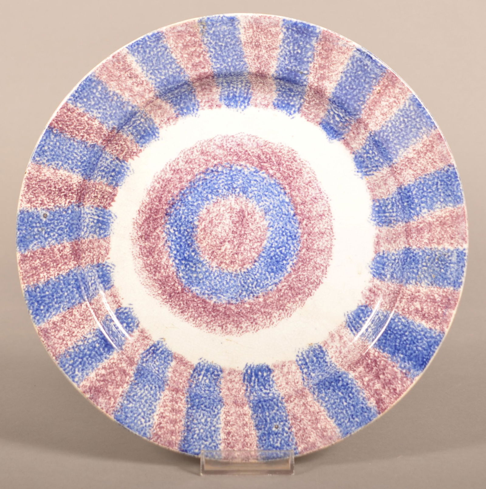 Red and Blue Rainbow Spatter China Plate. (1 of 2)
