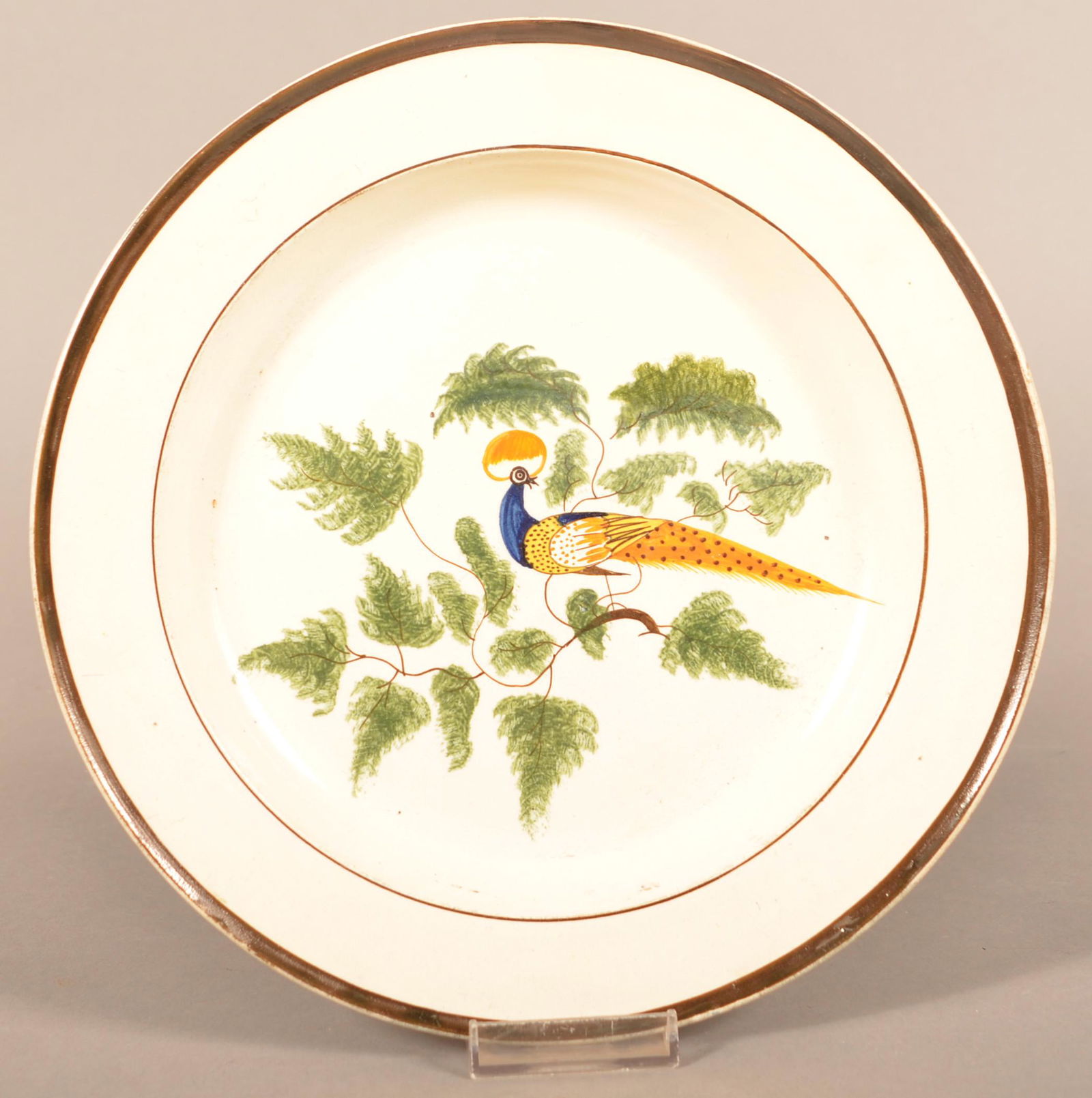 Bold Leeds Soft Paste China Peafowl Plate. (1 of 5)
