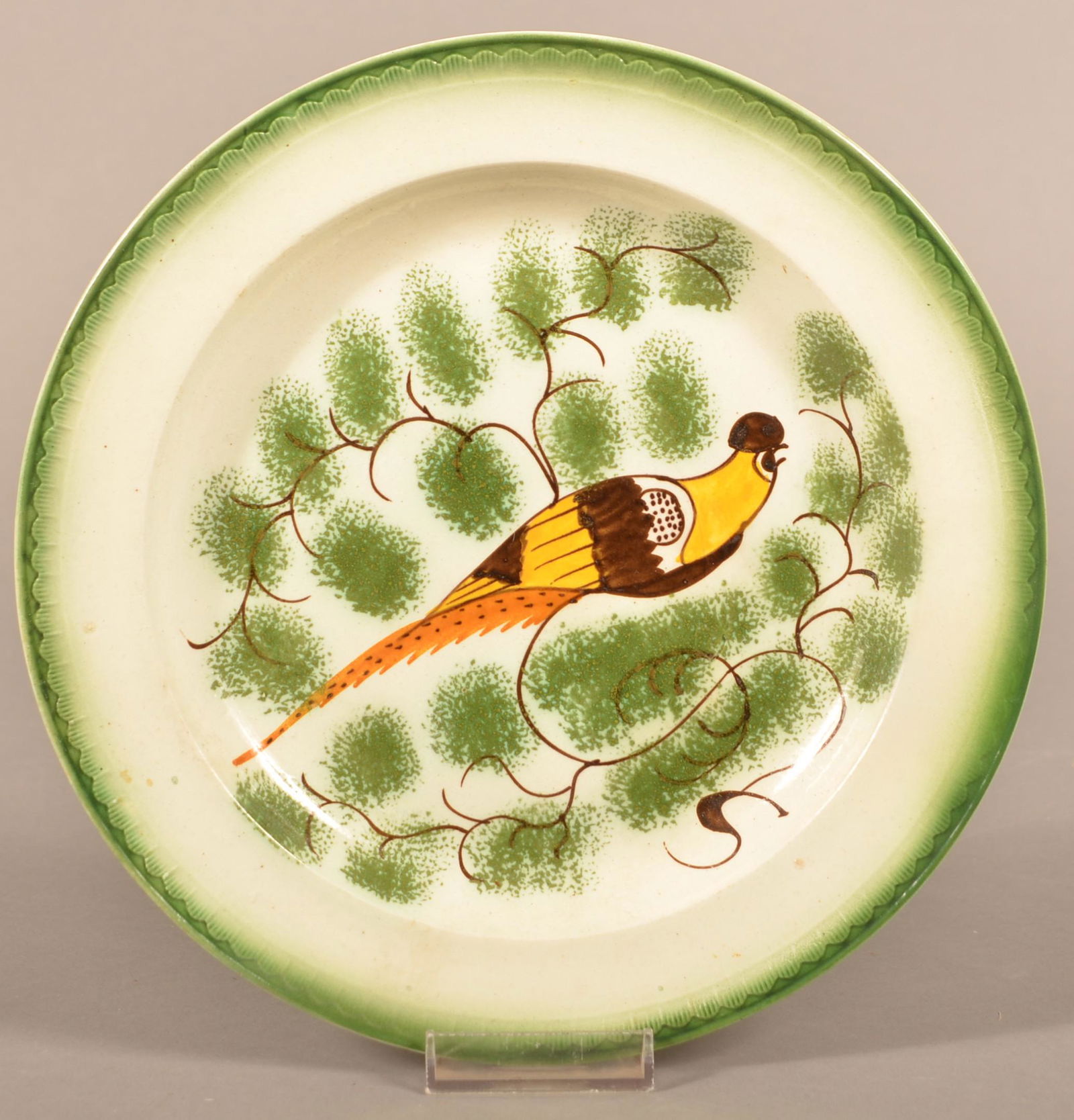 Leeds Green Feather Edge Peafowl Pattern Plate. (1 of 4)