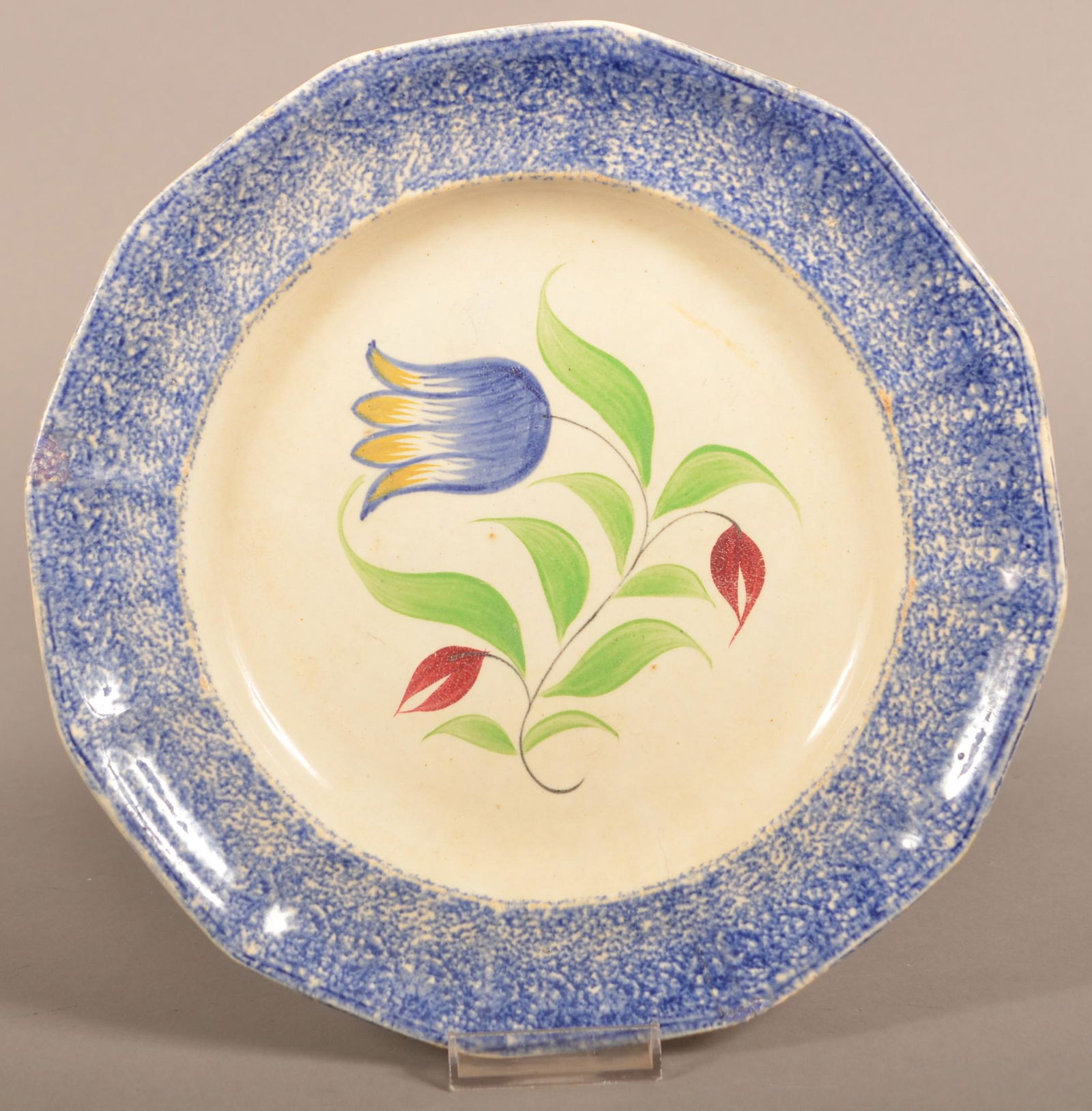 Blue Spatter Ironstone China Tulip Pattern Plate. (1 of 6)