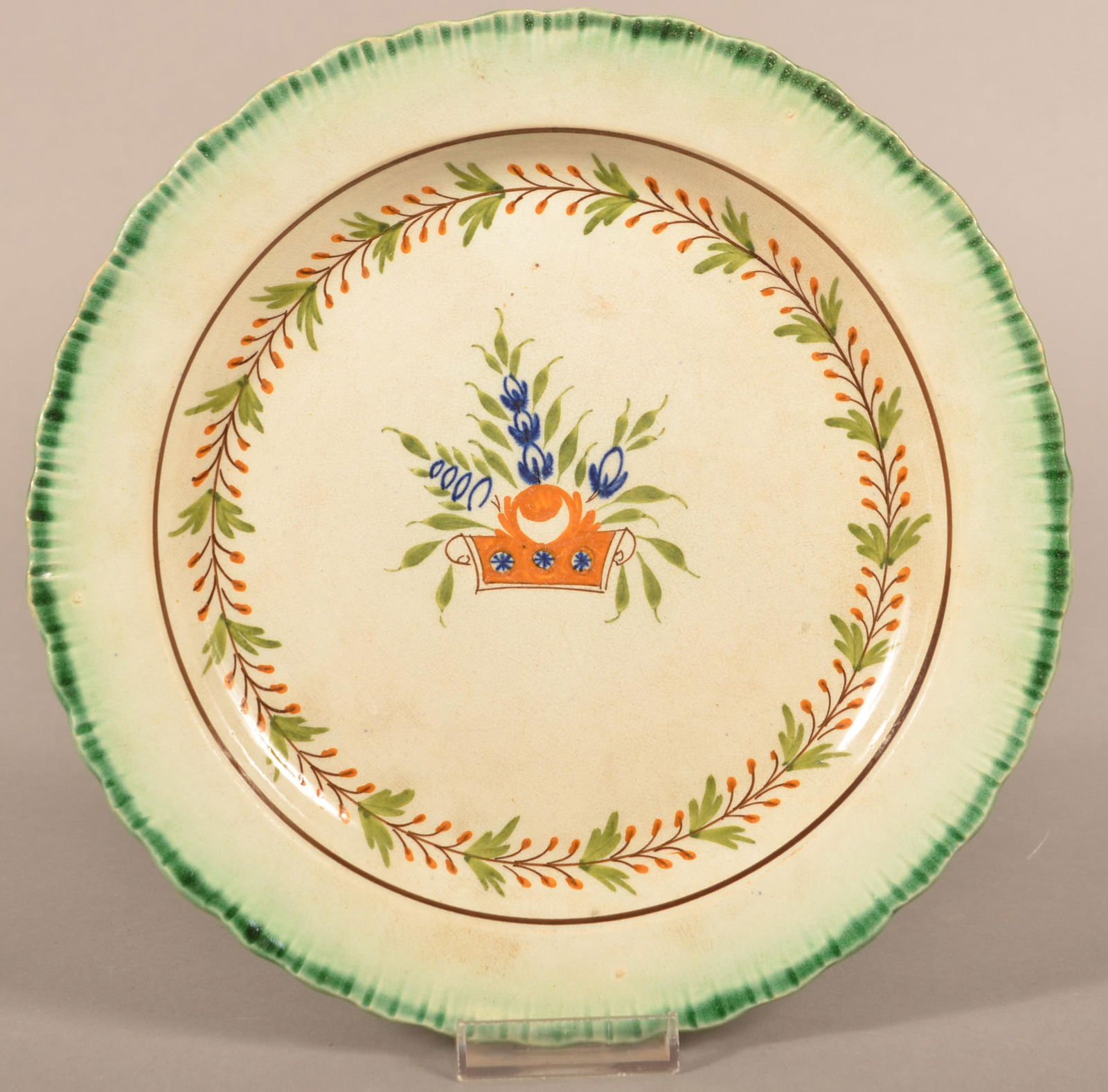 Leeds Soft Paste China Basket of Flowers Plate. (1 of 2)