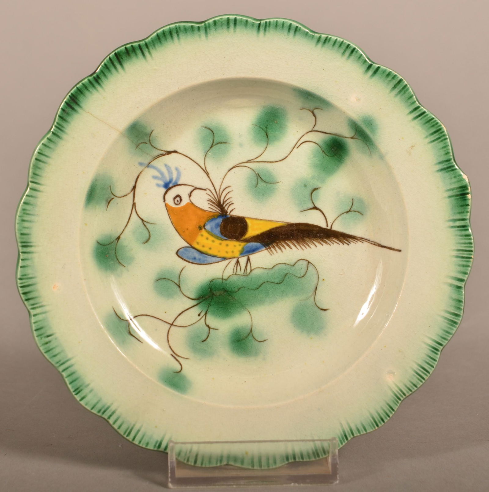 Leeds Soft Paste China Peafowl Pattern Toddy Plate. (1 of 3)