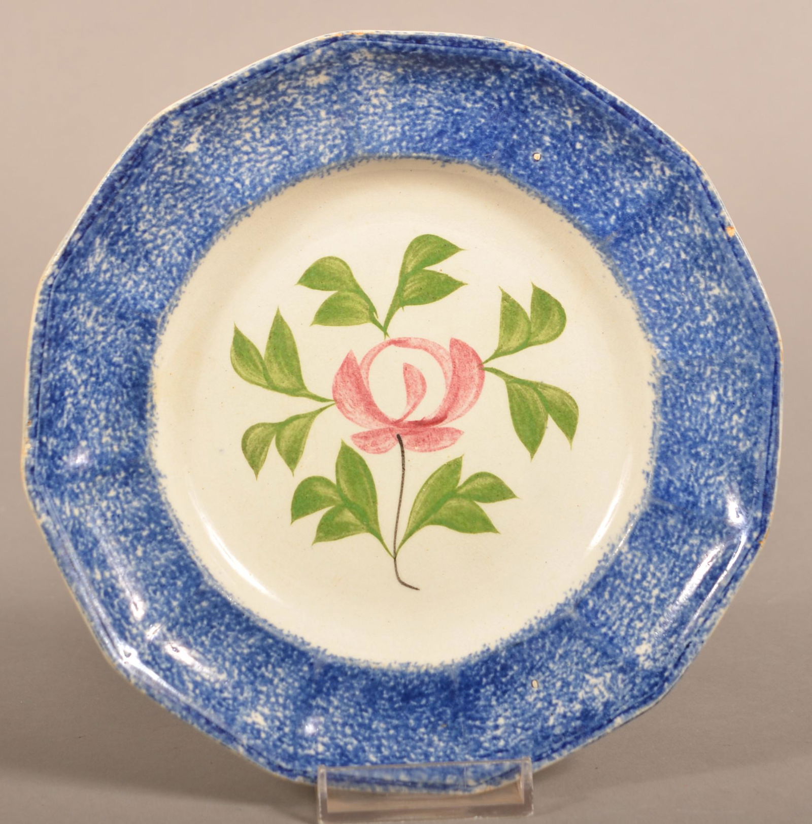 Blue Spatter Adams Rose Pattern Ironstone China Plate. (1 of 2)