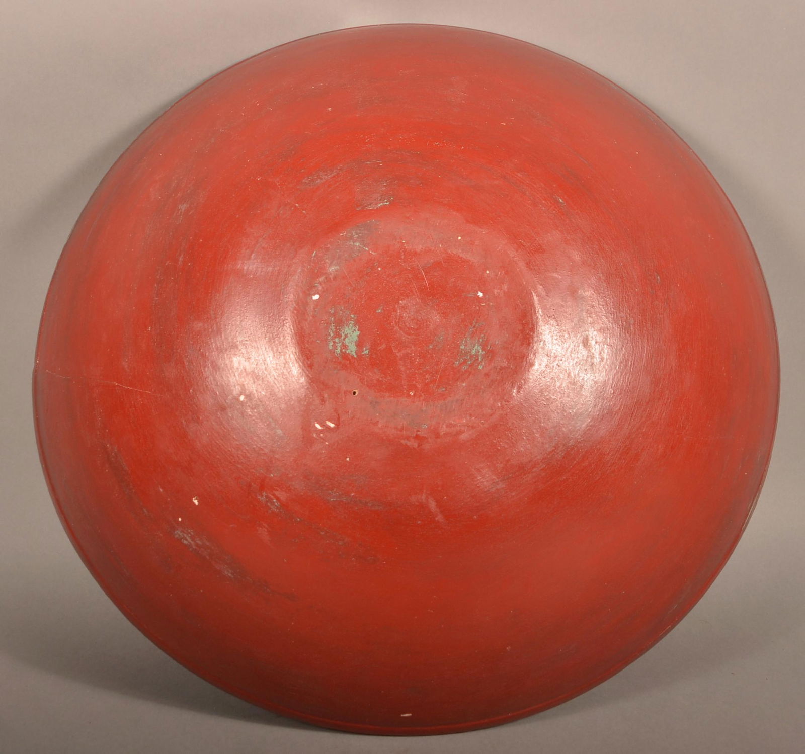 Large 19th Cent. Red Painted Turned Wood Butter Bowl. (1 of 6)