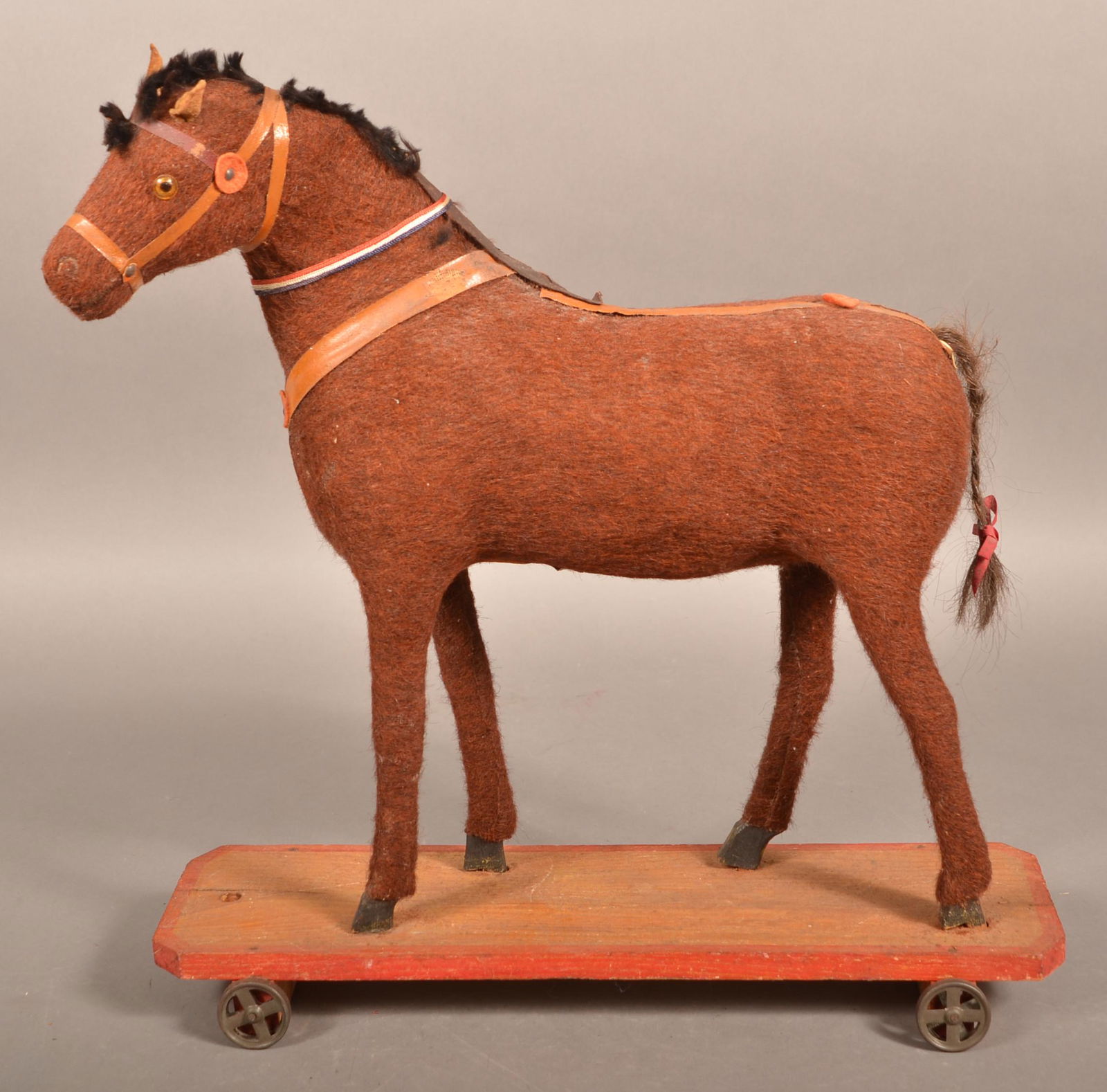 Antique German Felt Covered Wood Horse Pull Toy. (1 of 3)