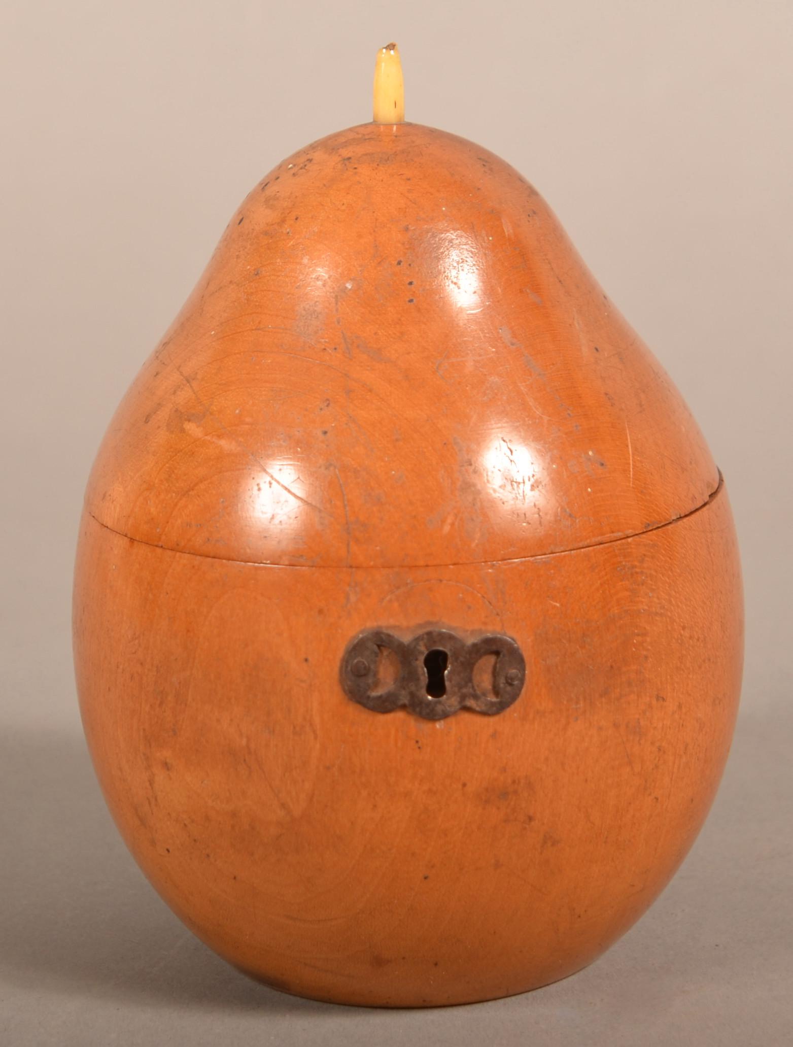 19th Century Turned Fruitwood Pear Form Tea Caddy. (1 of 3)