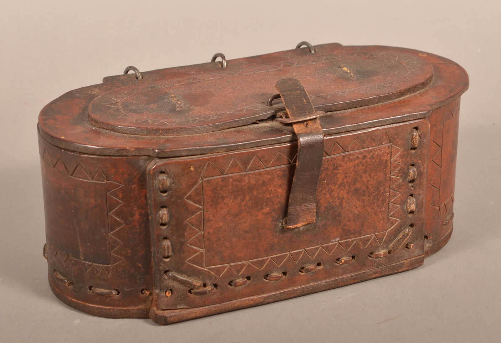 Antique Tooled Leather Travel Box. (1 of 4)
