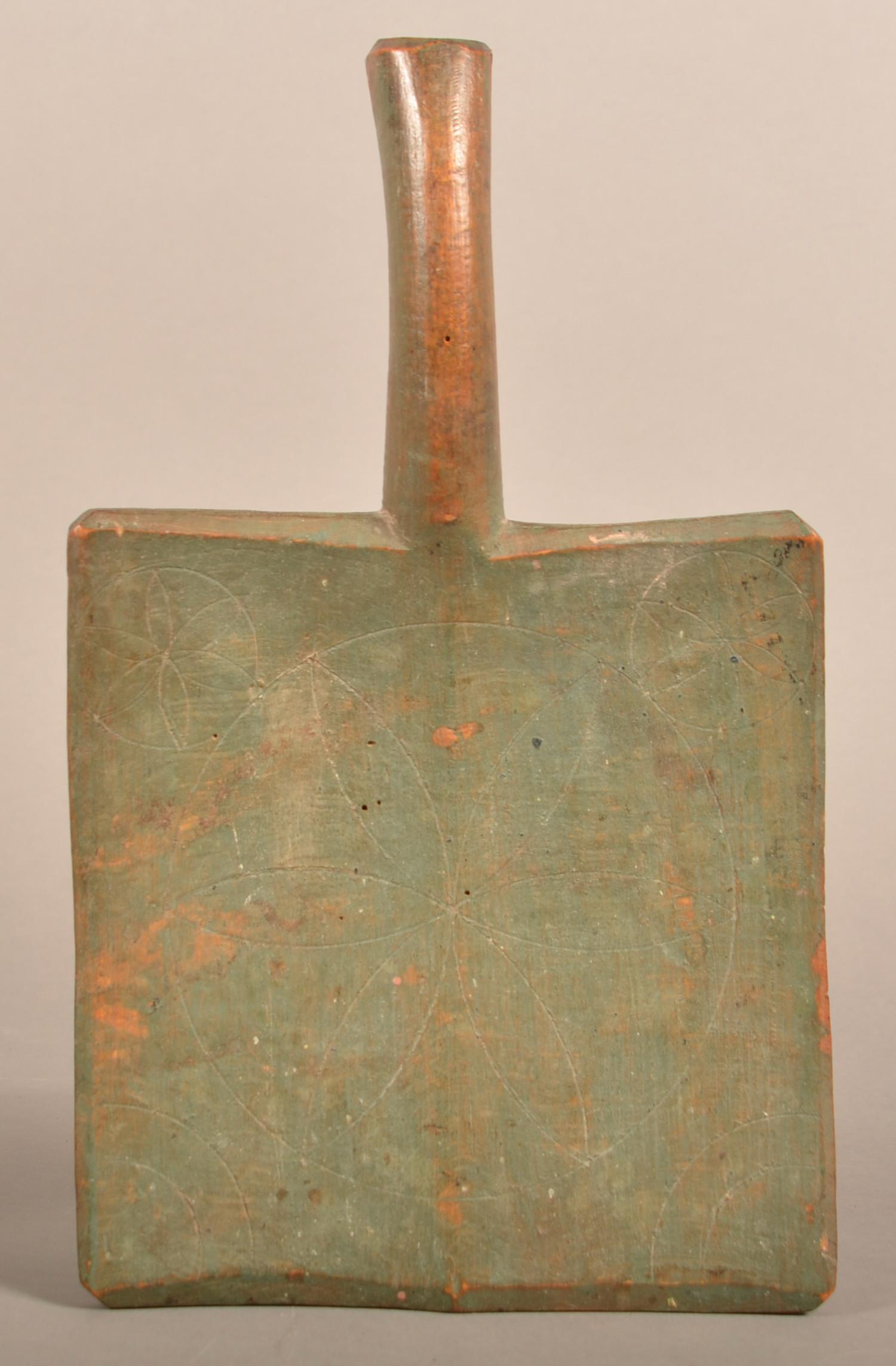 Green Painted Paddle Scoop with Incised Decoration. (1 of 4)