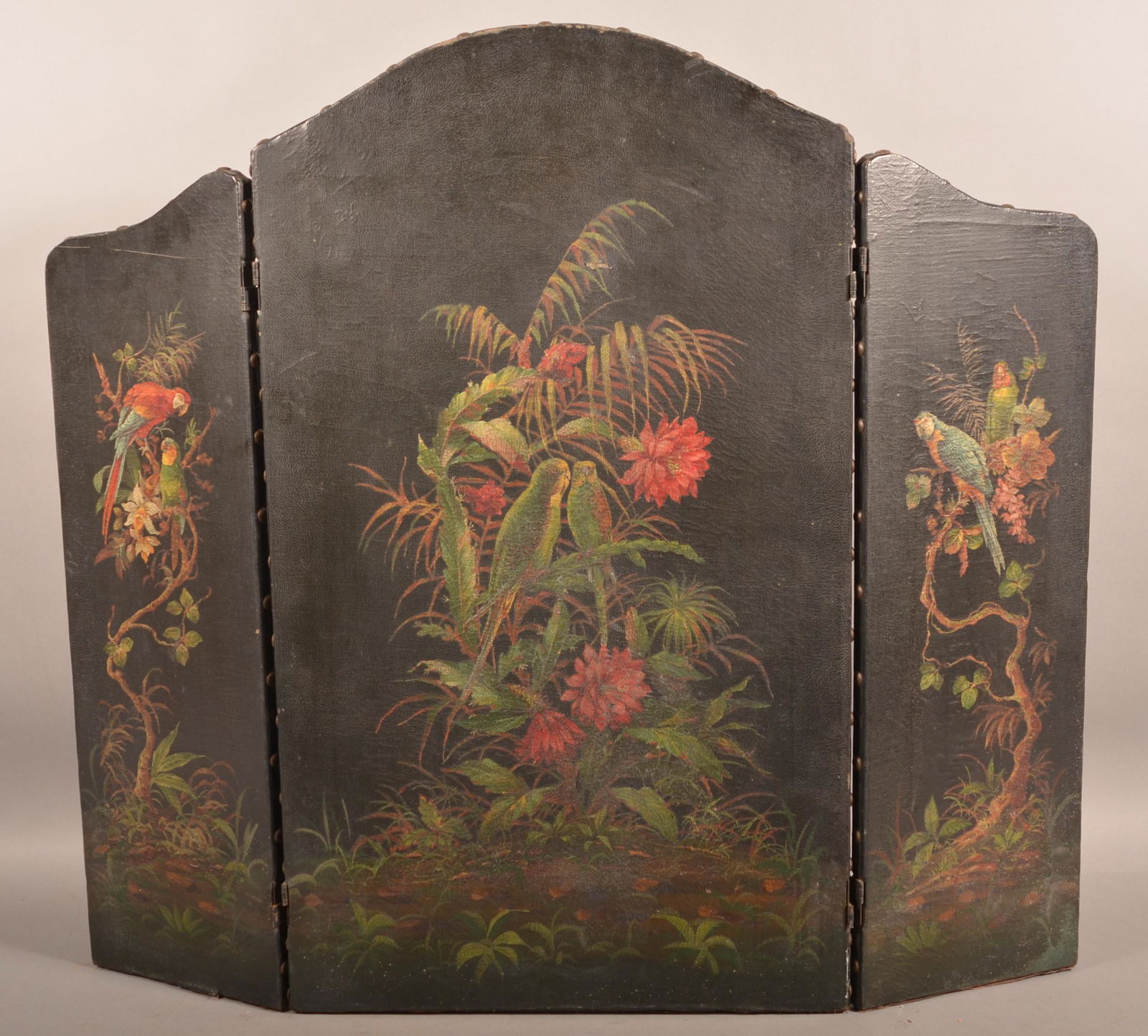 Small Antique Folding Screen with Parrot Decoration. (1 of 6)