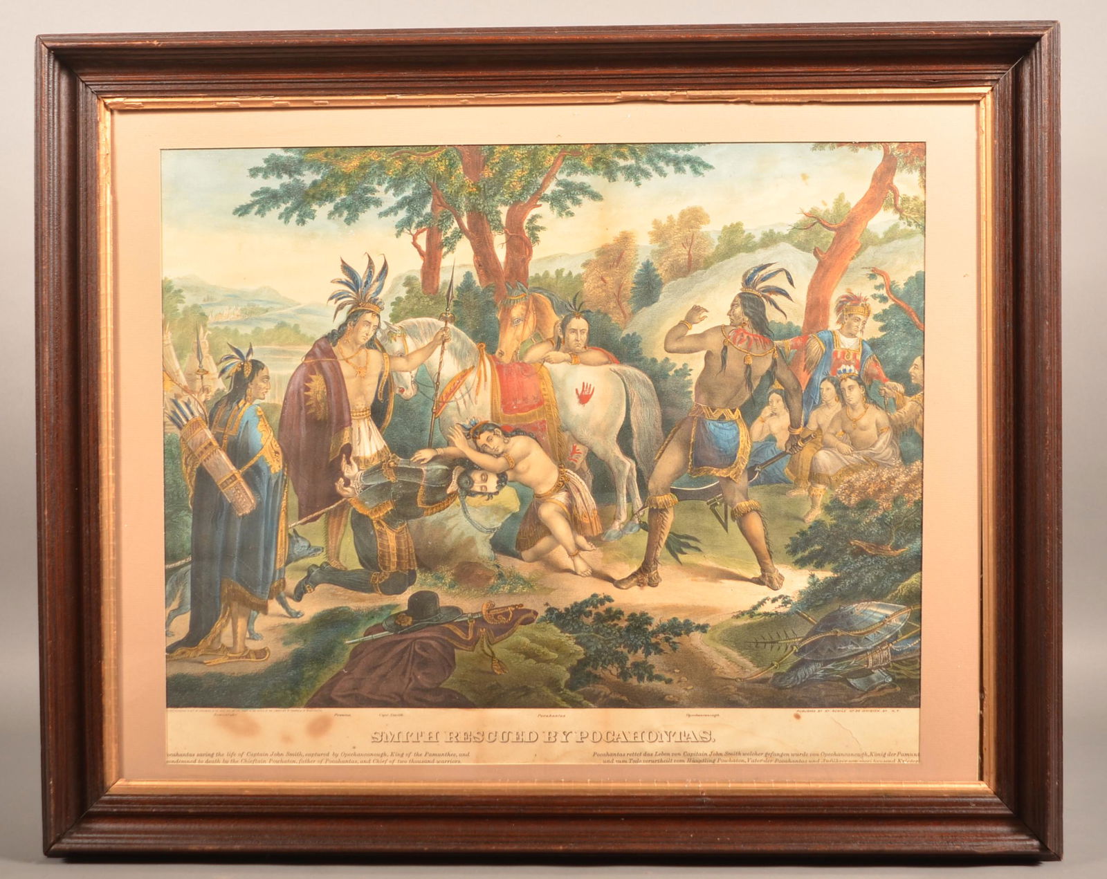 Color Lithograph Titled "Smith Rescued by Pocahontas". (1 of 4)
