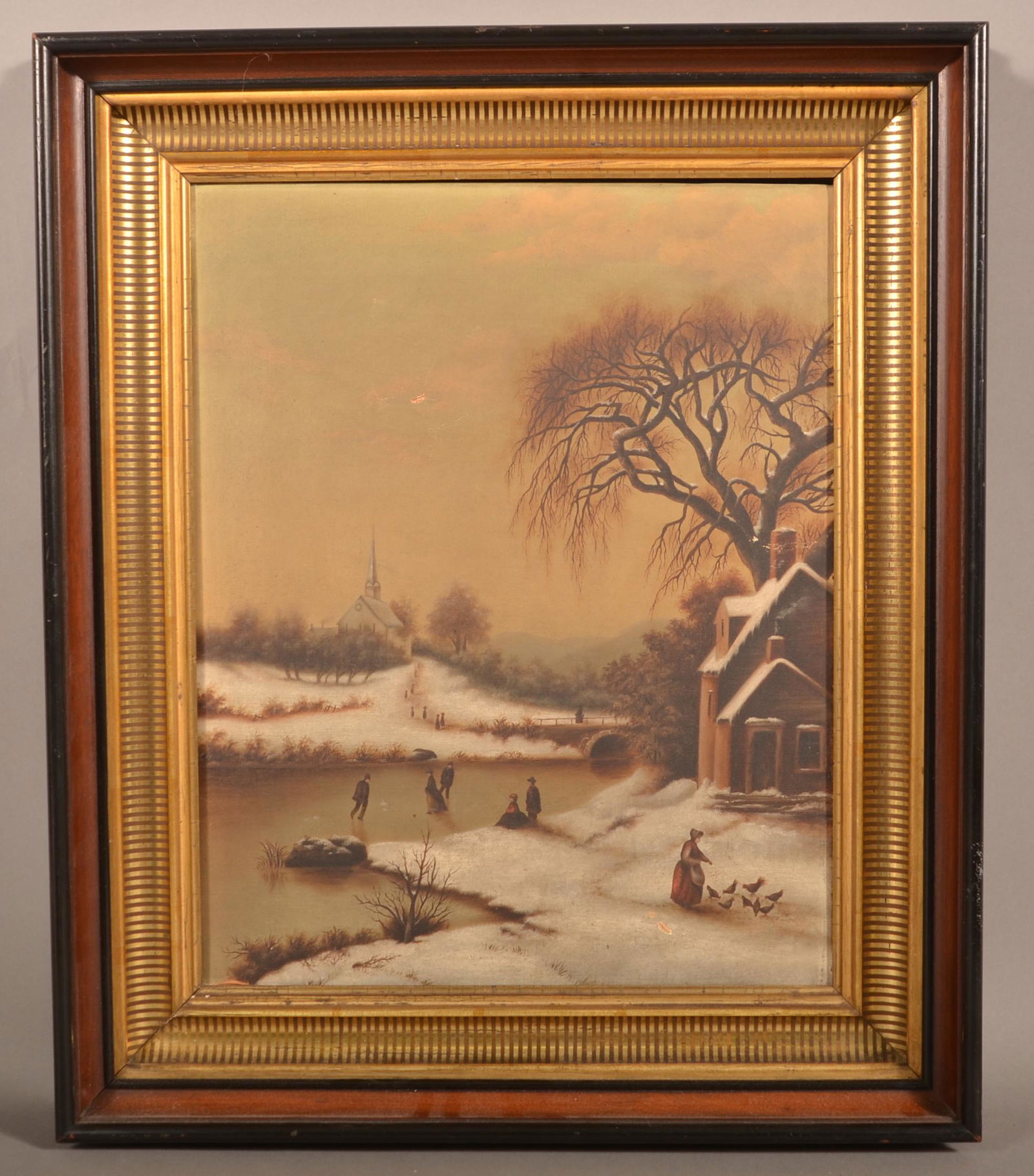 19th Century Oil On Canvas Winter Scene Painting. (1 of 3)